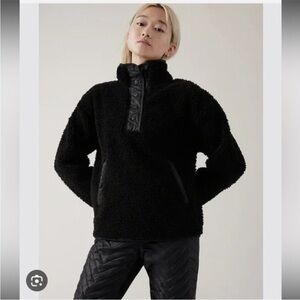 Athleta Cozy Sherpa Fleece Teddy Pullover Snap Half Zip black Large